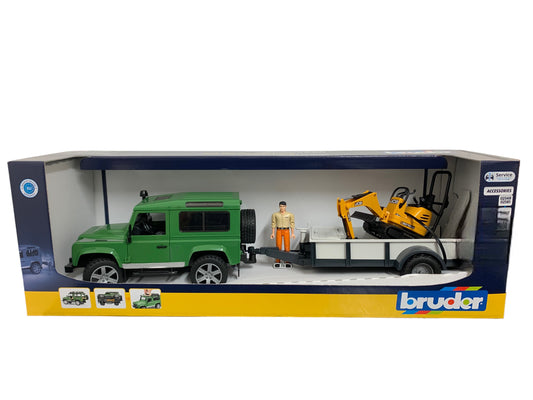 Bruder Land Rover Defender Trailer w'JCB micro Excavator