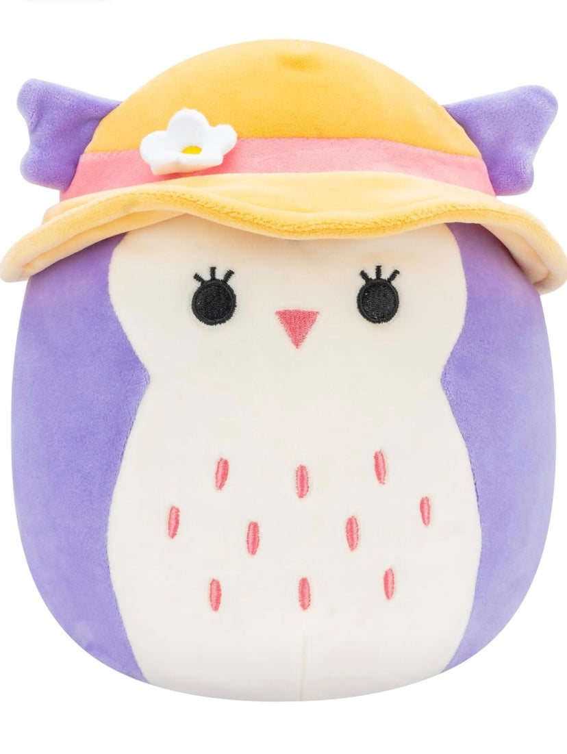 Squishmallow 7.5” Holly the Purple Owl in Flower Hat